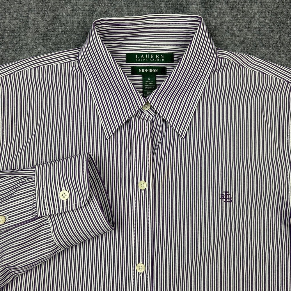 Lauren Ralph Lauren Shirt Womens S Purple Pinstripe Non-Iron Cotton Button Down